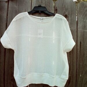 Lucy Paris Women Size L Ivory Crew-Neck Short-Sleeve Blouse new Polyester Spand